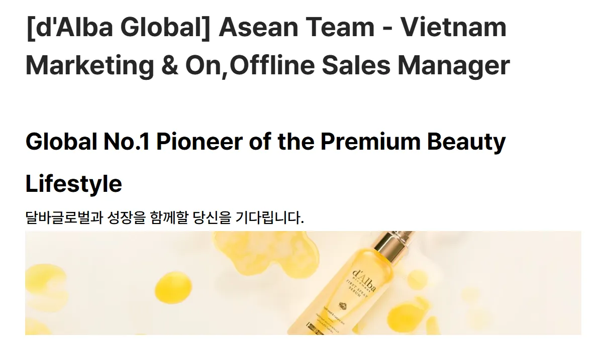 d'Alba Global: Tìm Kiếm Marketing & Sales Manager Thị Trường Việt Nam (Asean Team)
