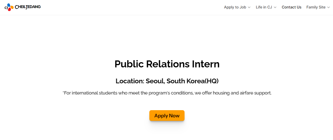 Công ty CJ Cheil Jedang tuyển thực tập cho vị trí Public Relations Intern
