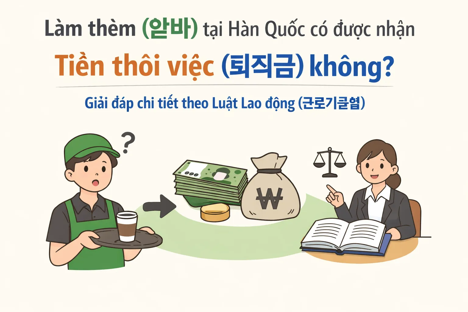 Làm thêm (알바) tại Hàn Quốc có được nhận Tiền thôi việc (퇴직금) không? Giải đáp chi tiết theo Luật Lao động (근로기준법)