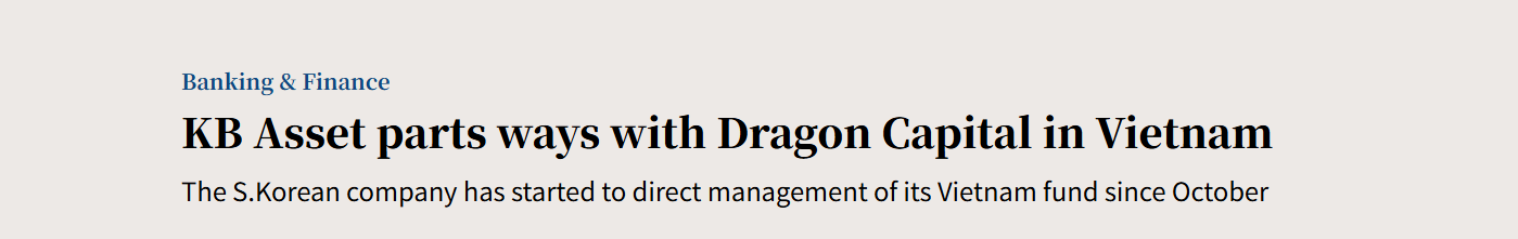 KB Asset ngừng hợp tác với Dragon Capital nhằm vận hành độc lập tại thị trường Việt Nam