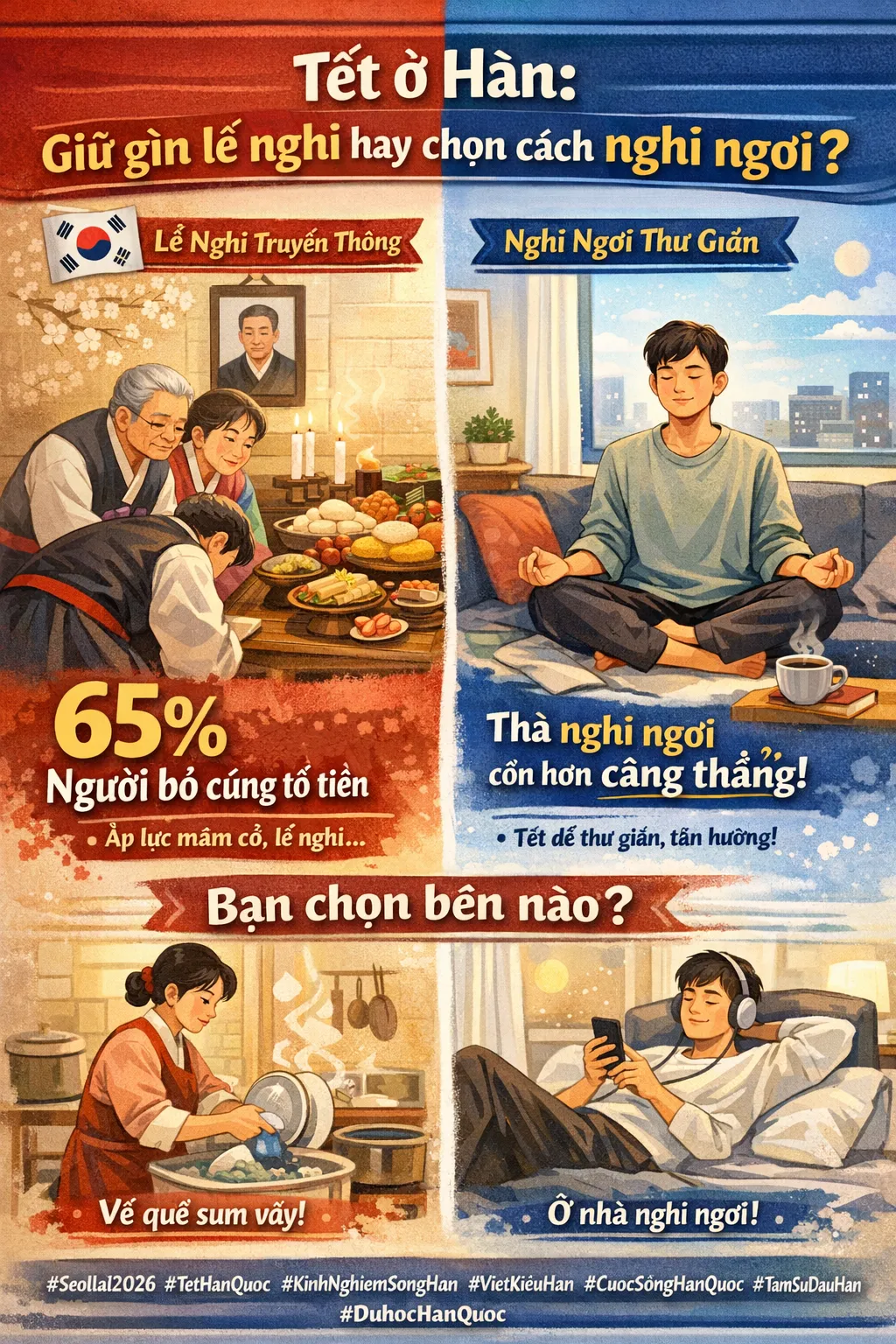 Thà nghỉ ngơi còn hơn chịu căng thẳng: Khi 65% người dân Hàn chọn Tết không mâm cúng.. còn bạn thì sao??