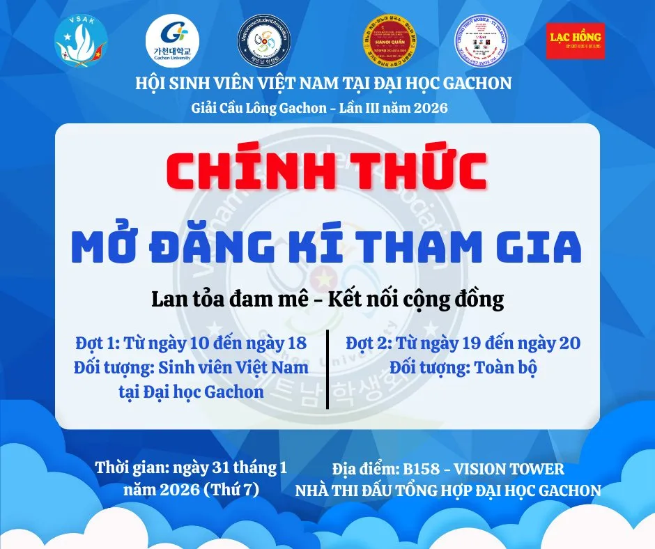 CHÍNH THỨC MỞ ĐĂNG KÝ – GIẢI CẦU LÔNG GACHON LẦN III (2026) 🇻🇳🇰🇷