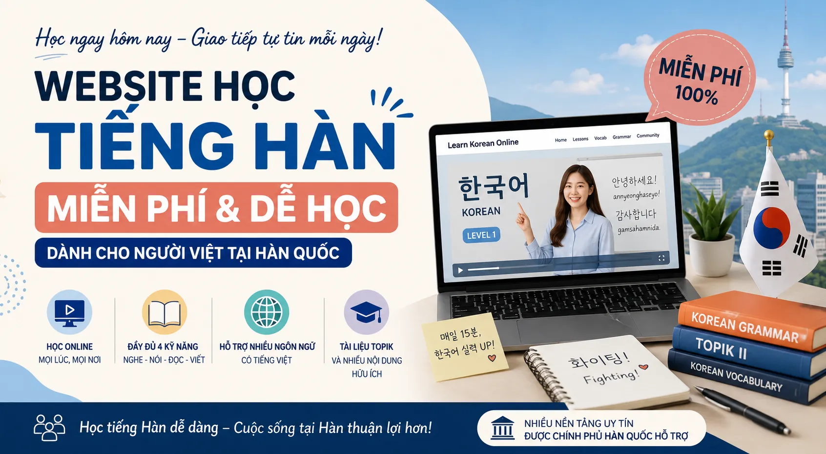 Những website học tiếng Hàn miễn phí cực hữu ích dành cho người Việt đang sống tại Hàn Quốc