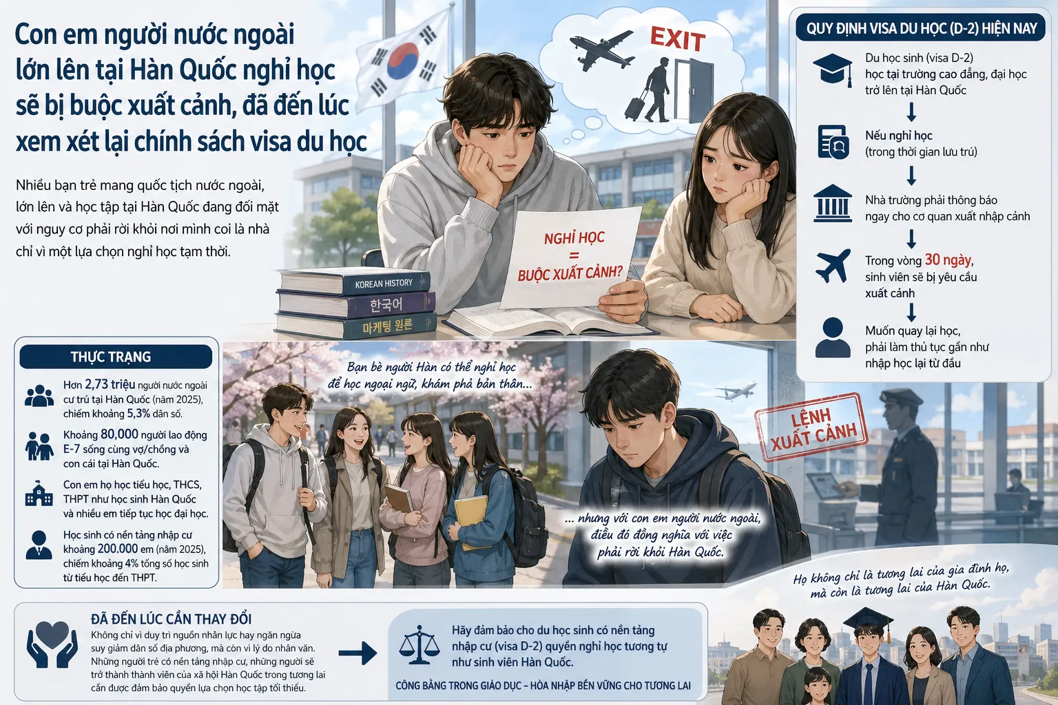 Du học sinh là con em người nước ngoài lớn lên tại Hàn Quốc nghỉ học sẽ bị buộc xuất cảnh, đã đến lúc sửa đổi chính sách visa du học