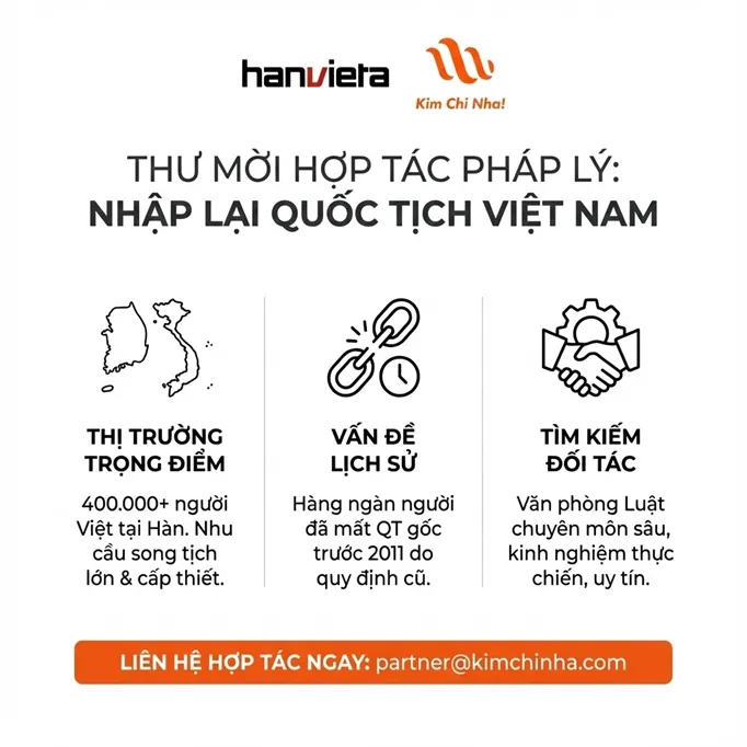 KIM CHI NHA TÌM ĐỐI TÁC PHÁP LÝ CHUYÊN LĨNH VỰC NHẬP LẠI QUỐC TỊCH VIỆT NAM
