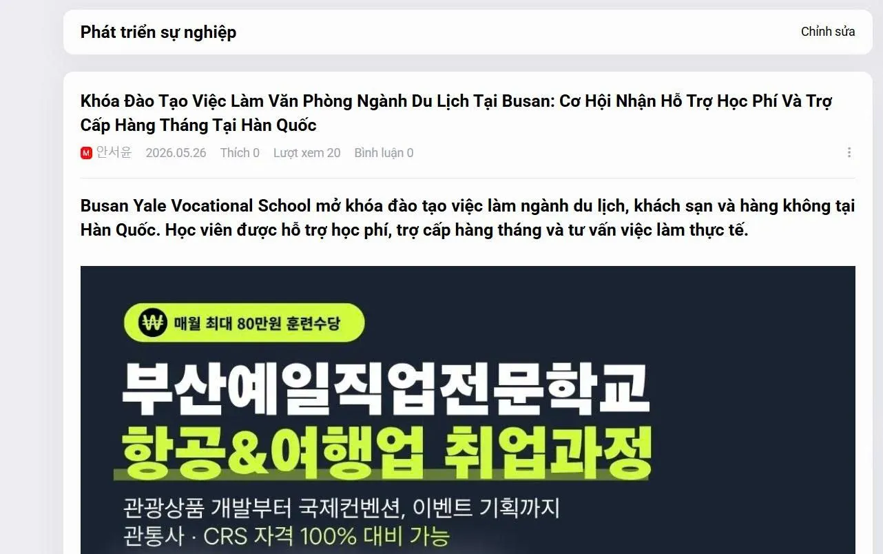 Người nước ngoài tại Hàn Quốc có được tham gia các khóa học nghề (được chính phủ tài trợ 100%) hay không ?