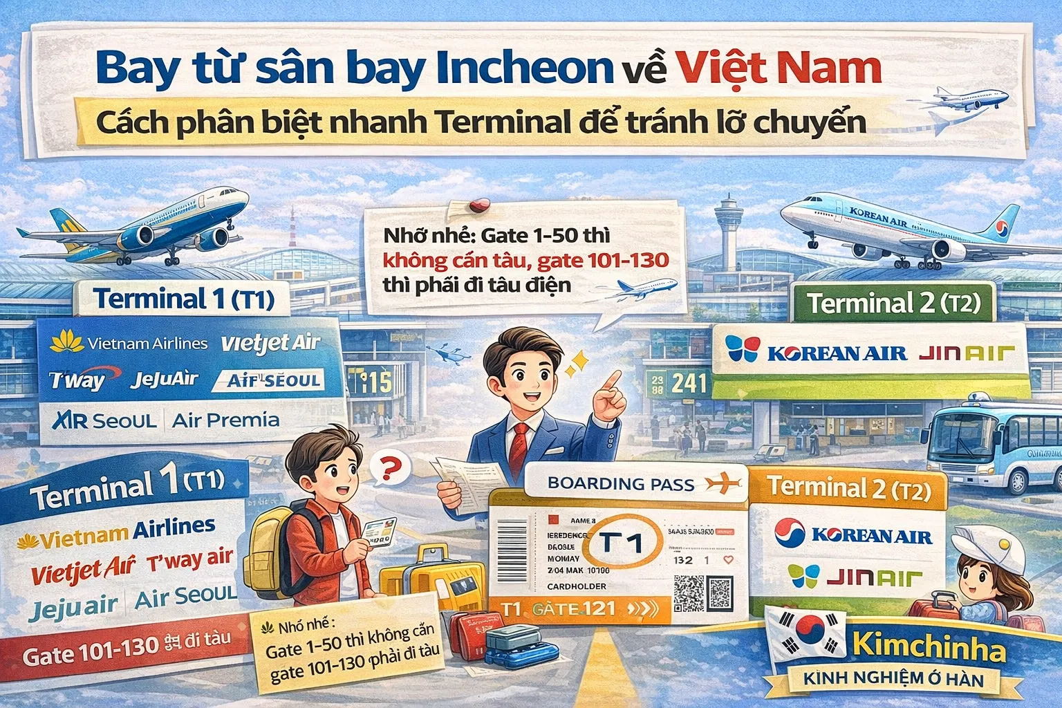 Bay từ sân bay Incheon về Việt Nam: Cách phân biệt nhanh Terminal để tránh lỡ chuyến
