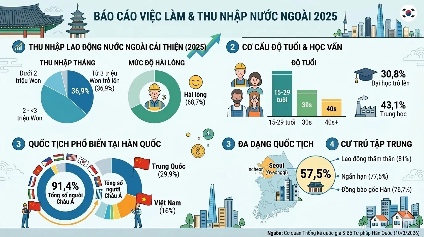 Báo cáo việc làm 2025: Thu nhập người lao động nước ngoài tại Hàn Quốc tăng trưởng mạnh mẽ