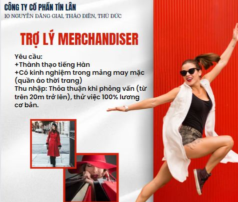 CÔNG TY TÍN LÂN TUYỂN TRỢ LÝ MERCHANDISER (Sài Gòn)