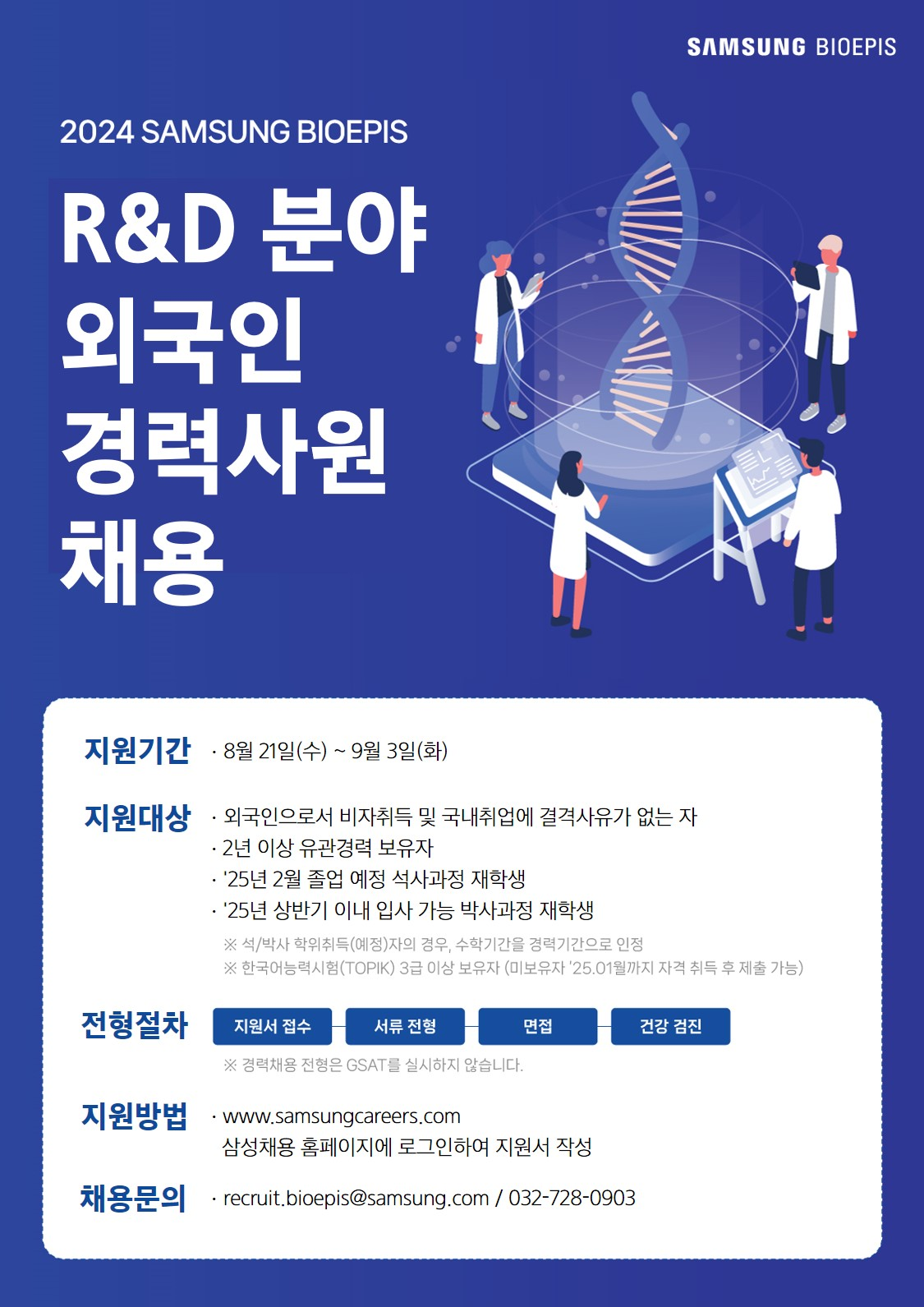 Samsung Bioepis Tuyển dụng Nhân sự Nước ngoài có Kinh nghiệm trong Lĩnh vực R&D