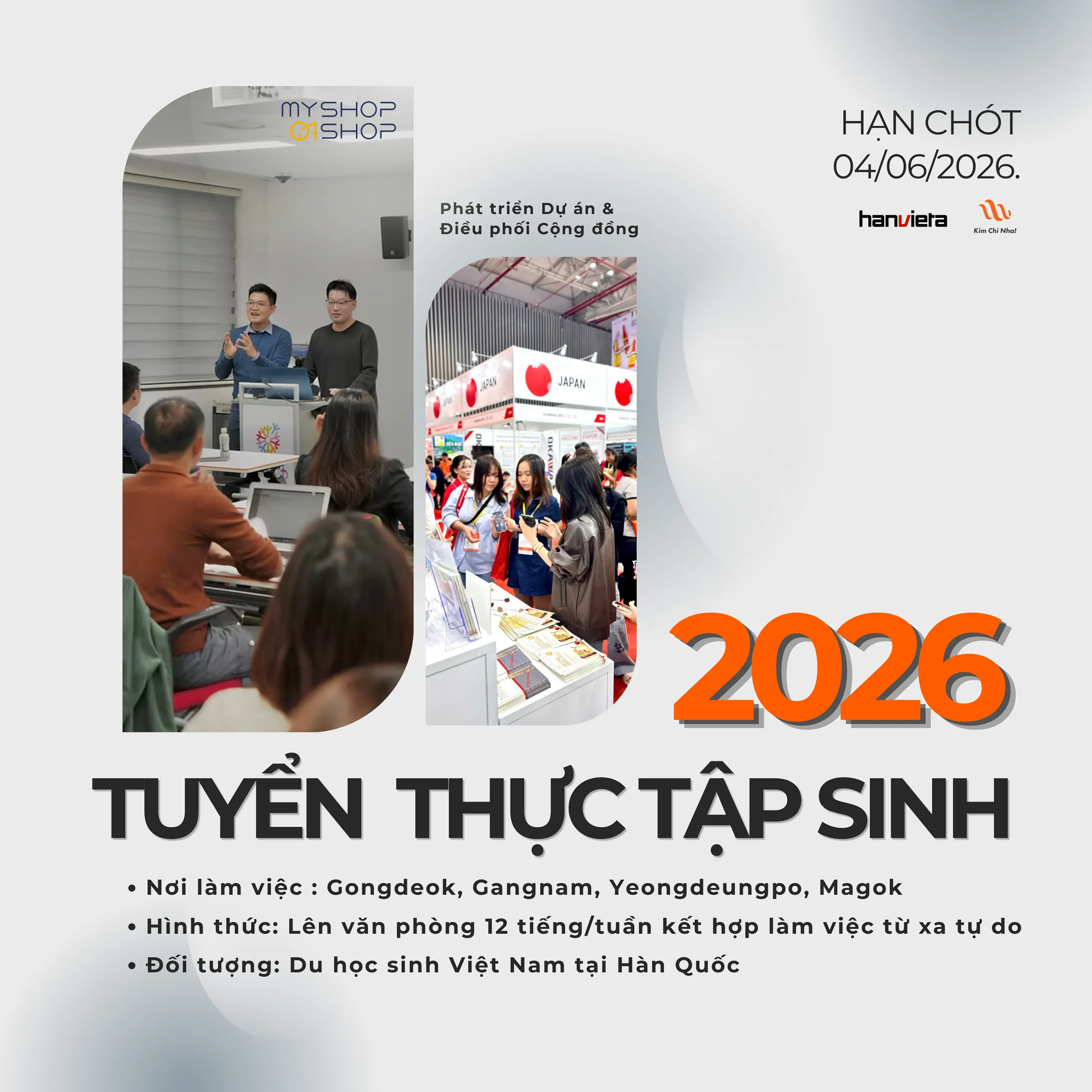 MYSHOPONSHOP VÀ KIM CHI NHA: TUYỂN THỰC TẬP SINH PHÁT TRIỂN DỰ ÁN VÀ CỘNG ĐỒNG 2026