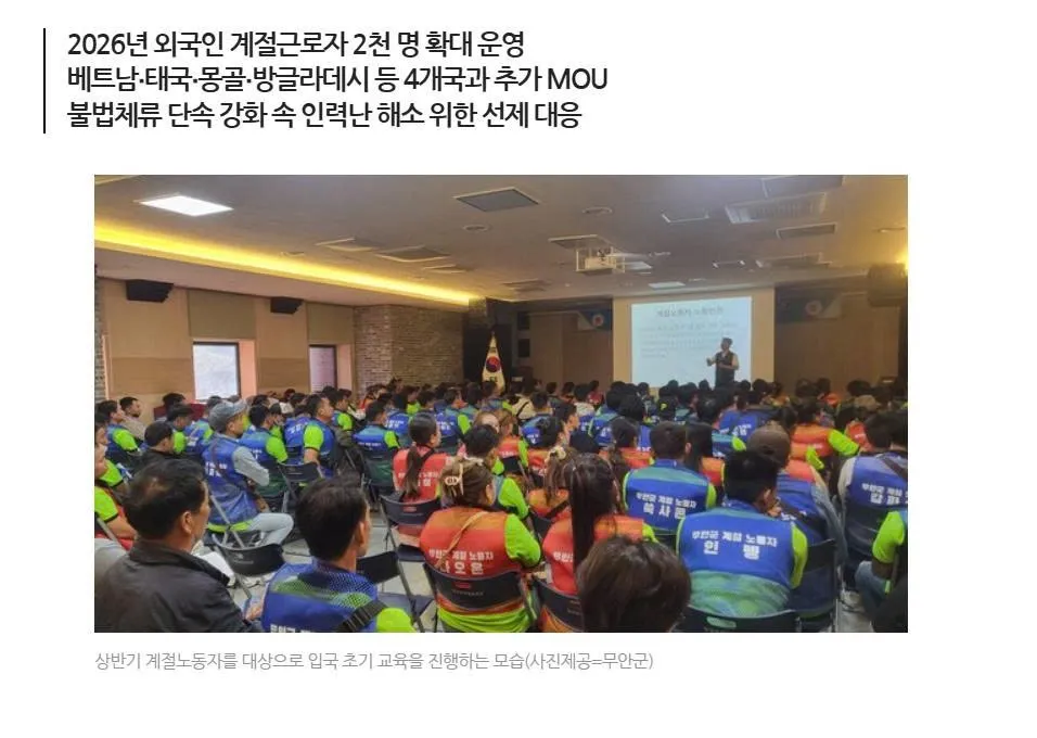 Huyện Muan mở rộng chương trình lao động thời vụ nước ngoài năm 2026