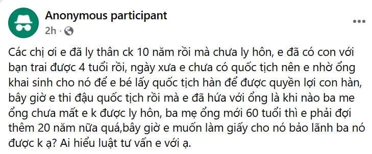 CÓ CON RIÊNG KHI CHƯA LY HÔN CHỒNG HÀN – LIỆU BẢO LÃNH BẠN TRAI HỢP PHÁP?