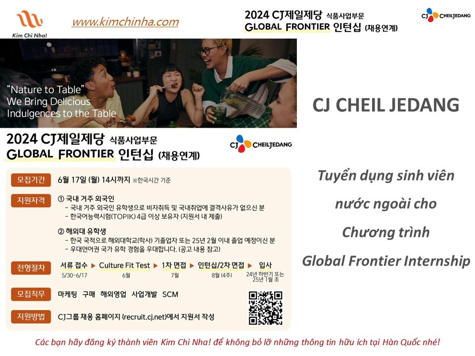 CJ Cheil Jedang tuyển dụng sinh viên người nước ngoài cho chương trình Global Frontier