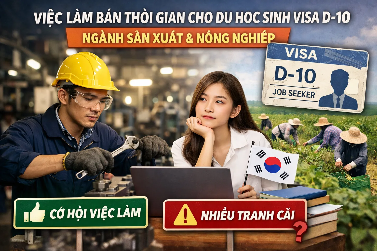Hàn Quốc mở cửa việc làm bán thời gian ngành sản xuất cho du học sinh visa tìm việc D10