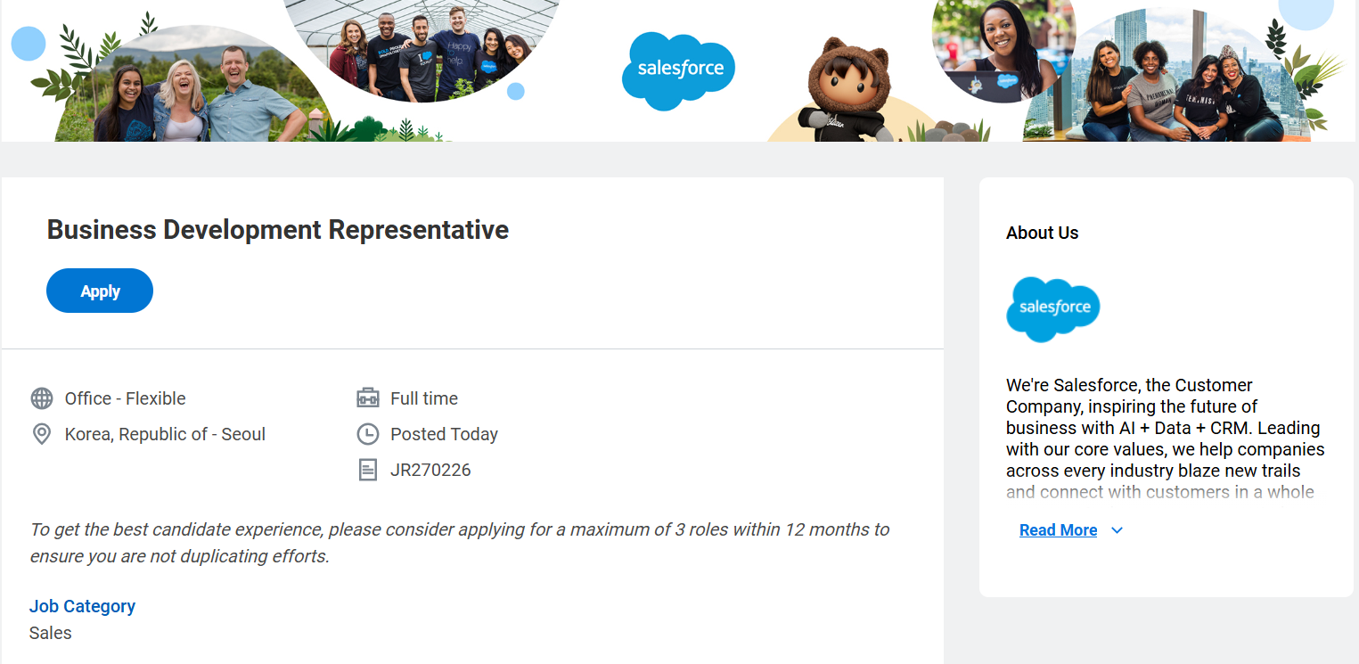  Salesforce Tuyển Dụng Đại Diện Phát Triển Kinh Doanh tại Hàn Quốc