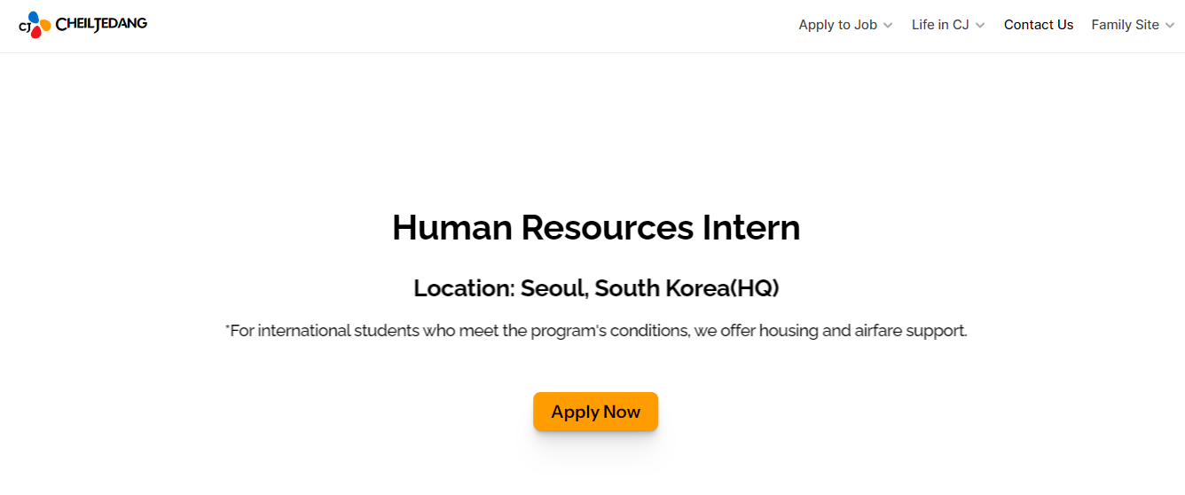 Công ty CJ Cheil Jedang tuyển thực tập cho vị trí Human Resources Intern